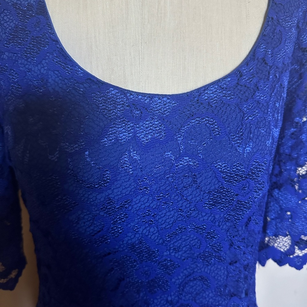 Badgley Mischka Lined Blue Lace Dress. Size 10 - Picture 3 of 8